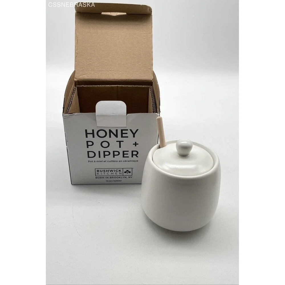 New Bushwick Kitchen Honey Pot‎ with Dipper Ceramic Jar with Lid | 14 oz